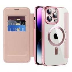 Husa MagSafe pentru Apple iPhone 14 Pro Max, Techsuit, SmartMag Book, Roz