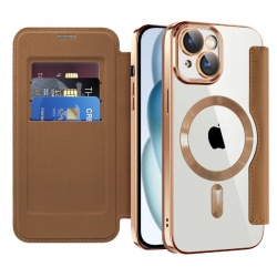 Husa MagSafe pentru Apple iPhone 15, Techsuit, SmartMag Book, Maro
