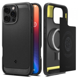 Husa MagSafe pentru Apple iPhone 16 Pro, Spigen, Rugged Armor, Neagra Mata