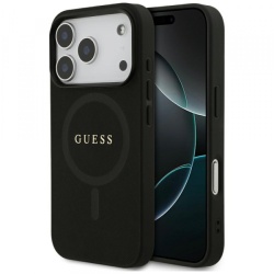Husa MagSafe pentru Apple iPhone 17 Pro Max, Guess, Saffiano Classic Logo, Neagra