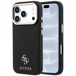 Husa MagSafe pentru Apple iPhone 18 Pro / 17 Pro, Guess, Saffiano Small 4G Classic, Neagra