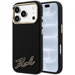 Husa MagSafe pentru Apple iPhone 18 Pro / 17 Pro, Karl Lagerfeld, Grained Resin Sign Logo, Neagra