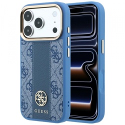 Husa MagSafe pentru Apple iPhone 18 Pro Max / 17 Pro Max, Guess, 4G Stripe Round Classic Logo, Albastra