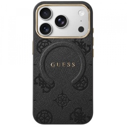 Husa MagSafe pentru Apple iPhone 18 Pro Max / 17 Pro Max, Guess, 4G Embossed Ring Classic Logo, Neagra