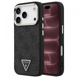 Husa MagSafe pentru Apple iPhone 18 Pro Max / 17 Pro Max, Guess, 4G Triangle Logo, Neagra Aurie