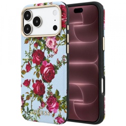 Husa MagSafe pentru Apple iPhone 18 Pro Max / 17 Pro Max, Guess, Blossom Roses Print, Bleu