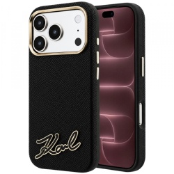 Husa MagSafe pentru Apple iPhone 18 Pro Max / 17 Pro Max, Karl Lagerfeld, Grained Resin Sign Logo, Neagra