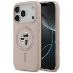 Husa MagSafe pentru Apple iPhone 18 Pro Max / 17 Pro Max, Karl Lagerfeld, Silicone Ring Karl & Choupette, Roz