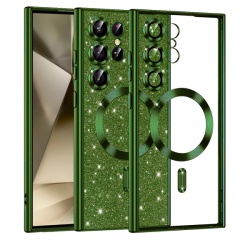 Husa MagSafe pentru Samsung Galaxy S24 Ultra S928, Techsuit, Luxury Glitter, Verde Inchis