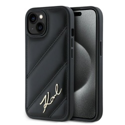 Husa pentru Apple iPhone 15, Karl Lagerfeld, Diagonal Quilted Script, Neagra
