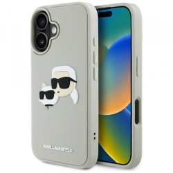 Husa pentru Apple iPhone 16, Karl Lagerfeld, 3D Rubber Karl & Choupette, Bej