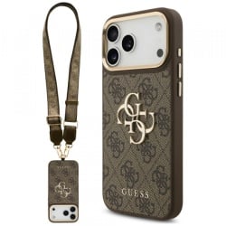 Husa pentru Apple iPhone 18 Pro / 17 Pro, Guess, Big 4G Classic Logo & Big Strap Metal Buttons, Maro