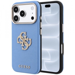 Husa pentru Apple iPhone 18 Pro / 17 Pro, Guess, Smooth Big Strass Logo, Bleu