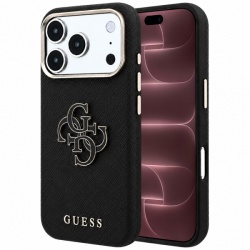 Husa pentru Apple iPhone 18 Pro Max / 17 Pro Max, Guess, Grained Big Resin Logo, Neagra