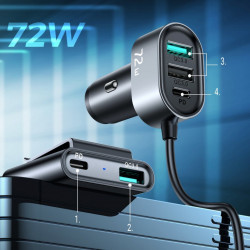 Incarcator auto Joyroom 2xPD + 2xQC3.0 75W 1,5m negru (JR-CL05) - Img 5