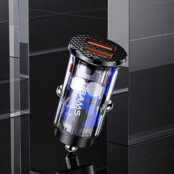 Incarcator auto USAMS 2XUSB C23 36W transparent albastru - Img 2
