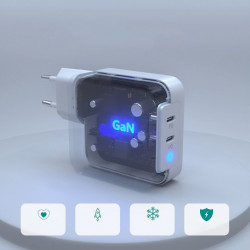 Incarcator priza Choetech GaN 2x USB Type C Power Delivery 3.0 QuickCharge 3.0 AFC 100W EU white (PD6008-EU) - Img 3