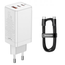 Incarcator rapid universal GaN Baseus GaN3 Pro 2 x USB tip C / USB 65W PD3.0, QC4.0 +, AFC negru + USB tip C - cablu USB tip C 1m (CCGP050101)