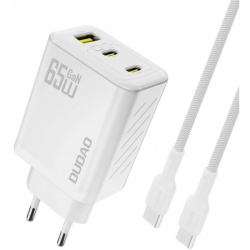 Incarcator Retea Cu Cablu USB-C Dudao A29C, 65W, 3.25A, 1 x USB-A - 2 x USB-C, Alb