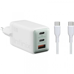 Incarcator Retea Cu Cablu USB-C Infinix XC07868EU + XDC95, 68W, 6.2A, 1 x USB-A - 2 x USB-C, Alb