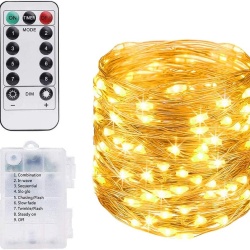 Instalație Luminoasă Tip Perdea / Ghirlandă LED Vicloon 100 LED-uri (10 m), Lumină Caldă, Alimentare pe Baterii, Telecomandă și Temporizator, Rezistentă la Apă IP44, pentru Interior și Exterior