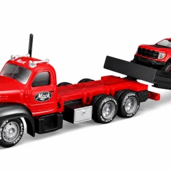 MAISTO DESIGN ELITE TRANSPORT SET CAMION CU RAMPA MACK B 61 FLATBED 1953 SI MASINUTA FORD F150 RAPTOR 2021 SCARA 1 LA 64 - Img 2
