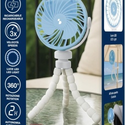 Mini Ventilator Portabil BEPER P206VEN431 cu Picioare Flexibile tip Trepied, Reîncărcabil USB-C, 3 Trepte de Viteză, Rotație 360°, Lumină LED Integrată, pentru Cărucior Copii, Mașină, Birou și Camping, Alb/Albastru - Img 3