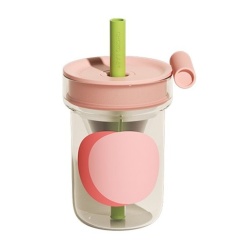 Pahar cu capac din sticla cu pai Chako Lab Stacking Music 560ml
