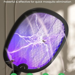 Paleta electrica anti-tantari si insecte 2 in 1 pliabila, lampa UV anti-insecte, acumulator reincarcabil 1800 mAh, zapper portabil pentru casa, terasa, curte si camping - Img 3