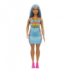 PAPUSA BARBIE FASHIONISTA CU PAR ALBASTRU PLATINAT SI TOP SPORT - Img 2