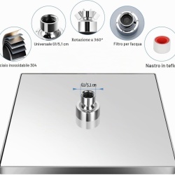 Pară de Duș Pătrată 10 Inch (25x25 cm), Oțel Inoxidabil 304, Efect de Ploaie de Înaltă Presiune, Sistem Anti-Calcar, Finisaj Argintiu Oglindă - Img 5