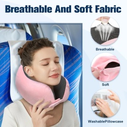 Pernă de Călătorie Ergonomică din Spumă cu Memorie pentru Avion, Ajustabilă și Compactă, cu Dopuri de Urechi, Mască de Ochi și Geantă de Transport - Img 4