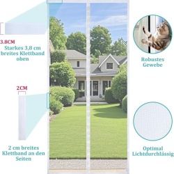 Plasă anti-insecte magnetică pentru ușă de balcon sau terasă, 155 x 215 cm, bandă arici extra lată 3,8 cm, închidere automată cu magneți puternici, montaj fără găurire, Alb - Img 3