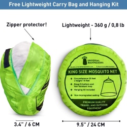 Plasă de Țânțari pentru Pat Dublu și Single Universal Backpackers, Fără Deschidere / Complet Închisă, Dimensiune XL (10.5 x 2.3 m), Montare Simplă cu 1 Punct, Plasă Albă Densă cu Bază Elastică, Sac de Transport Inclus - Img 4