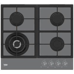 Plita incorporabila Beko HILW64225SZG, Gaz, 4 Arzatoare, Arzator Wok, 60 cm, Gri Zara