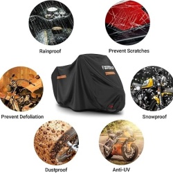 Prelata moto impermeabila Favoto 245x105x125 cm, husa protectie ploaie, soare, praf si zgarieturi, material rezistent cu fante blocare antifurt si benzi reflectorizante noapte, Negru - Img 3
