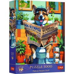 PUZZLE TREFL 1000 PREMIUM PLUS ANIMALE DE COMPANIE SI OAMENI CORGI LA TOALETA