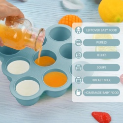 Recipient Congelator Porționare Hrană Bebeluși Aolso din Silicon Alimentar Fără BPA, 9 Compartimente x 75 ml cu Capac Detașabil, Formă Congelare Piureuri, Supe și Gustări, Albastru - Img 5