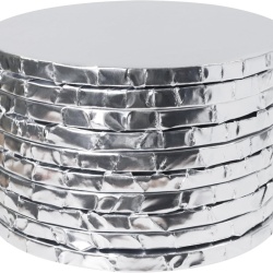 Set 10 Platouri / Discuri Rotunde pentru Tort cu Margini Învăluite, Finisaj Metalic Argintiu, 20 cm (8 Inch), Grosime 12 mm