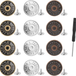 Set 12 Nasturi Metalici Detașabili Vicloon 17 mm, Reglare Talie Pantaloni Fără Coasere, Montaj Rapid, Argintiu/Bronz