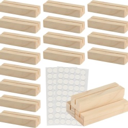 Set 16 Suporturi din Lemn pentru Carduri și Poze, Stand Mini din Lemn de Pin 10 x 3 x 2 cm, Fantă 3 mm, cu 2 Coli Autocolante, pentru Meniuri, Numere de Masă, Cărți de Vizită, Nunți și Petreceri