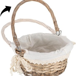 Set 2 Coșuri din Răchită Împletită Ideen mit Herz, Căptușeală Textilă Detașabilă cu Dantelă Croșetată, Mânere Mobile, Stil Shabby Chic / Vintage - Img 2