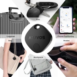 Set 2 Dispozitive de Urmărire Inteligente ATUVOS Smart Tracker Bluetooth, Compatibile cu Rețeaua Apple Find My (Unde este? - Doar iOS), Baterie Înlocuibilă CR2032 Inclusă, Difuzor Puternic 80–100 dB, Rezistență la Apă IP67, Fără Abonament, Negru - Img 3