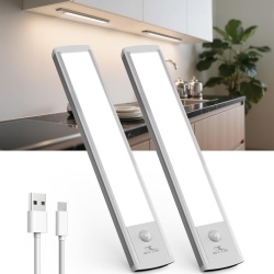 Set 2 Lămpi LED cu Senzor de Mișcare, 20 cm, 4000K, 5 Trepte de Luminozitate, 4 Moduri, Magnetice, USB-C, Aluminiu