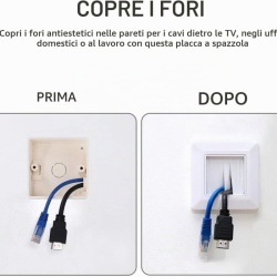 Set 2 Treceri de Cablu cu Perie kwmobile, Mască Pătrată 80 x 80 mm pentru Perete și Birou, Inserție Perie 50 x 50 mm, Organizator Cabluri TV, PC și Electrocasnice, Alb - Img 5