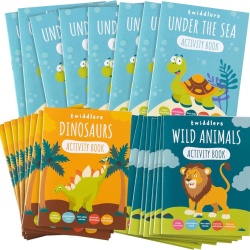 Set 24 Mini Cărți de Colorat și Activități The Twiddlers pentru Copii (Animale, Dinozauri, Safari), Jucării Educaționale, Labirinturi și Puzzle-uri, Cadouri Ideale pentru Petreceri și Pungi de Petrecere (Vârsta 4-8 Ani)