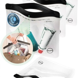 Set 3 Portfarduri Transparente pentru Cosmetice Ogato, Aprobate TSA și UE pentru Bagaj de Cabină (1L), Pungi Etanșe Anti-Scurgere din PEVA Reciclabil cu Fermoar Impermeabil, Organizator Călătorie Avion - Img 1