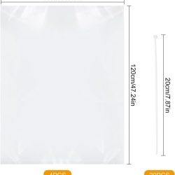 Set 4 Saci Uriași Transparenți din Plastic pentru Depozitare și Mutare Mobilier 90 x 120 cm, Pungi Mari Impermeabile și Anti-Praf din Polietilenă Rezistentă cu Coliere de Strângere (Zip Ties) Incluse, pentru Scaune, Valize, Pilote și Textile - Img 6