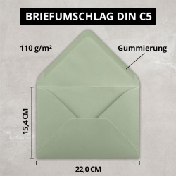 Set 50 Bucăți Plicuri DIN C5 Gustav Neuser FarbenFroh (Culoare Eucalyptus, 220 x 154 mm, 110 g/m²), Închidere Gumată, Fără Geam, pentru Invitații și Felicitări - Img 3