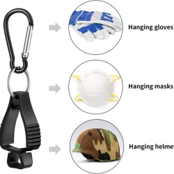 Set 6 Cleme Suport pentru Mănuși de Protecție cu Carabină, Clemă cu Dinți Întrepătrunși și Desprindere de Siguranță, Prindere pe Curea, Negru - Img 3